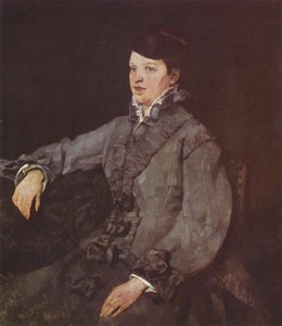 Dame in grijs door Wilhelm Trübner
